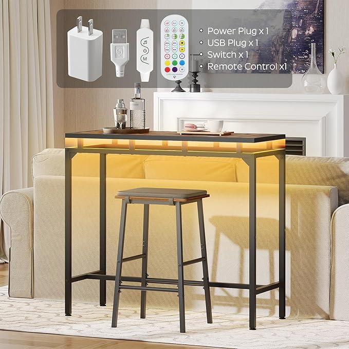 Bar Table with LED Lights, Counter Height Bar Height Table, Pub Gaming Table - Image 4