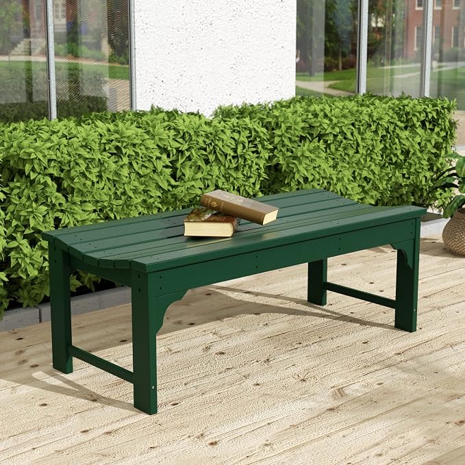 WO Home Furniture Outdoor 46" Backless HDPE Adirondack Bench, Poly Lumber Seat - Image 2
