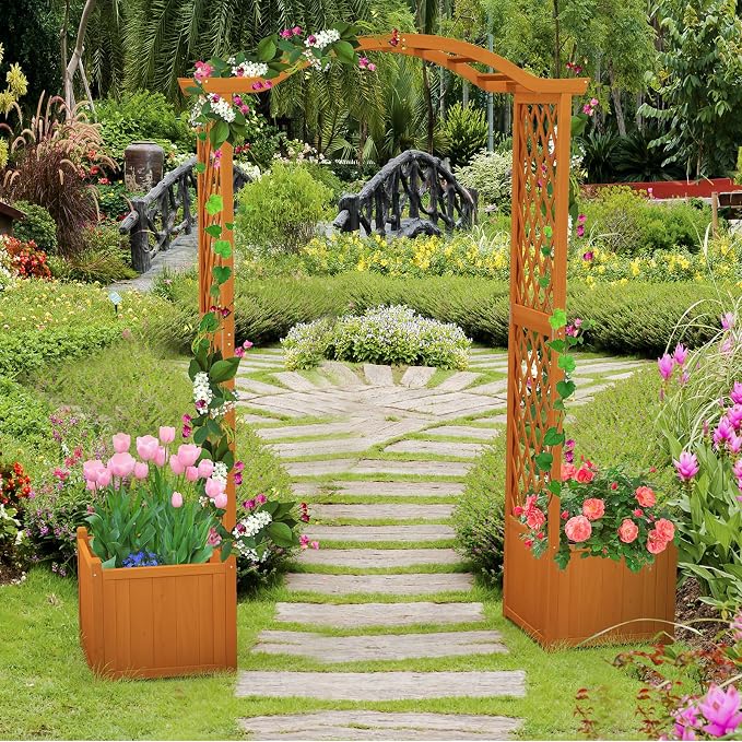 Giantex Garden Arbor with Planter, Wooden Planter Arch with Trellis, Outdoor - Image 2