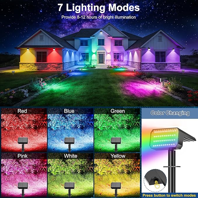 LANSOW Solar Spot Lights Outdoor Color Changing, LED Solar Powered Flood Lights - Image 2