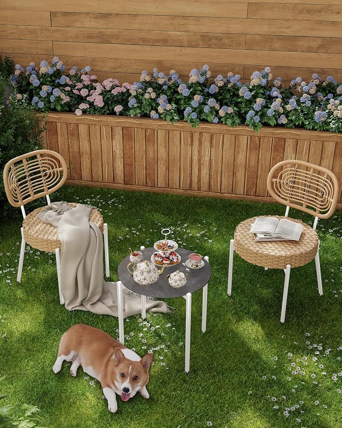 GarveeLife 3 Piece Wicker Patio Bistro Furniture Set, Outdoor Dining Chairs - Image 7