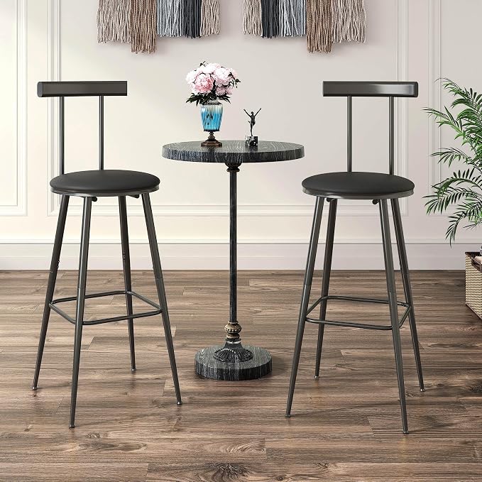 Bar Stools, Bar Chairs with Backrest and Footrest, Industrial Counter Stools - Image 4