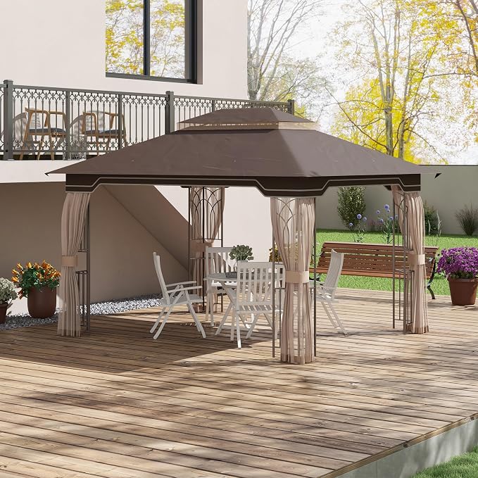 Outsunny 10' x 12' Patio Gazebo, Double Roof Outdoor Canopy Shelter - Image 6