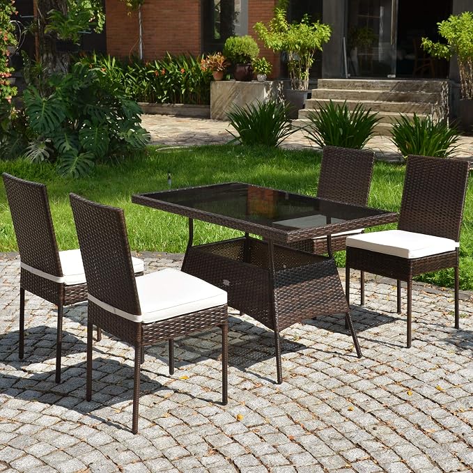 Tangkula 5 Piece Patio Wicker Dining Set, Outdoor Rattan Table and Chairs - Image 4