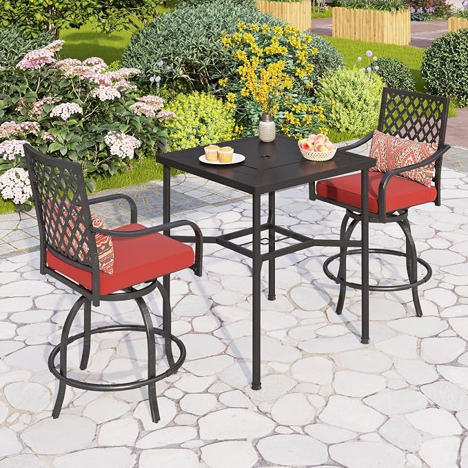 PHI VILLA Outdoor Swivel Bar Stools Set of 2, Counter Height Patio Chairs - Image 2