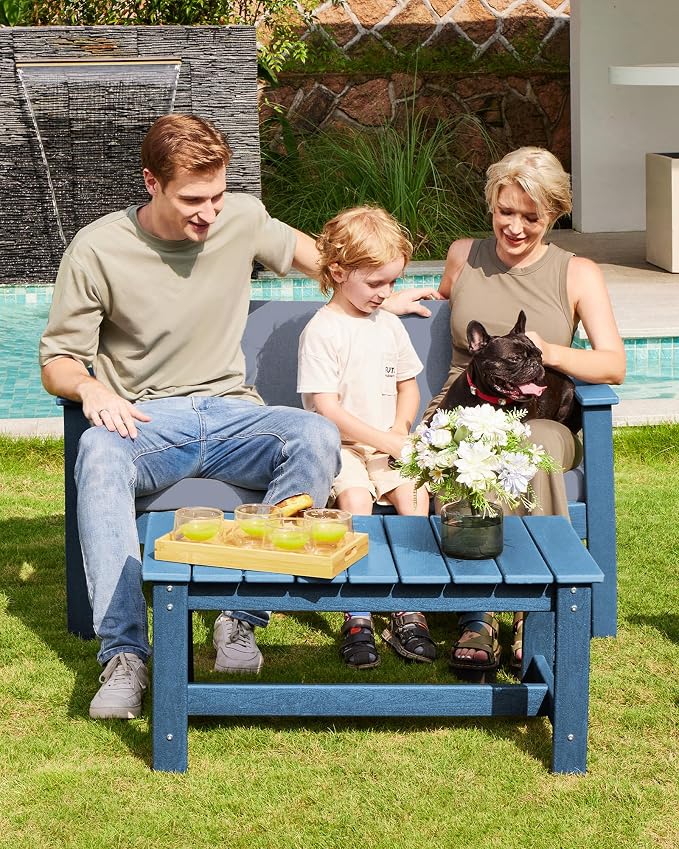 SERWALL Blue HDPE Outdoor Loveseat - Image 6