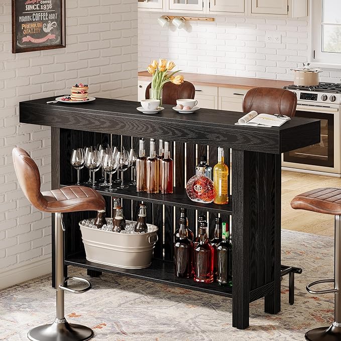 Tribesigns Black Large Home Bar Unit, 2-Tier Mini Bar Table Height Pub Table - Image 3