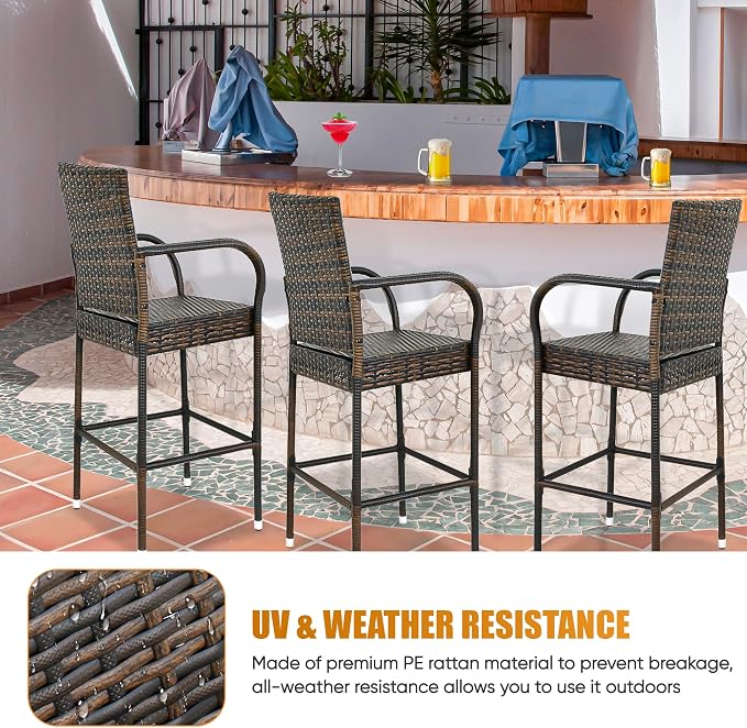 Nova Microdermabrasion Wicker Barstool Outdoor Patio Furniture Bar Stools All - Image 6
