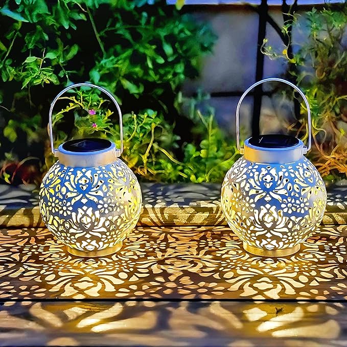 2 Pack Outdoor Solar Hanging Lantern Lights Metal LED Decorative Lamp - Image 3