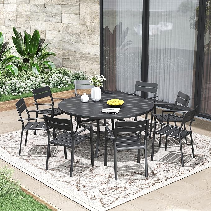 Patio Dining Table for 6-8, Round Metal Outdoor Table - Image 2