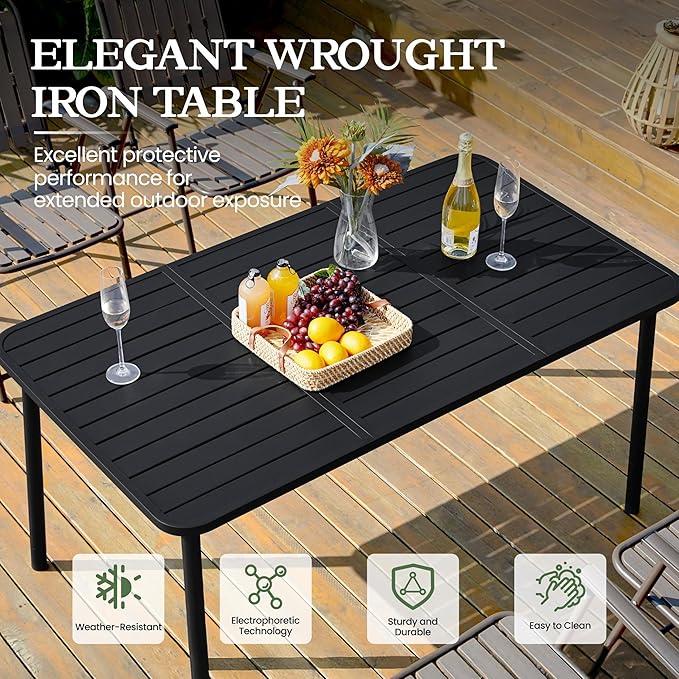 Yaheetech Outdoor Dining Table for 6 Person, Rectangular Slatted Metal Patio - Image 4