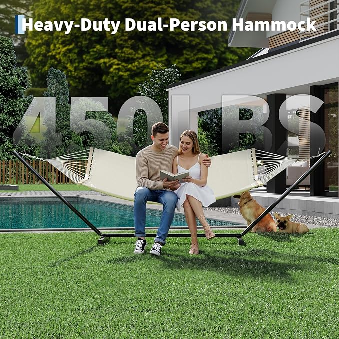 2 Person Double Hammock with Adjustable Steel Stand & Pillow, Heavy Duty - Image 5