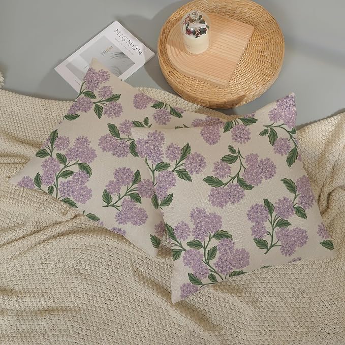 Purple Pink Pillow Covers 22x22 Inch 2 Pcs Green Hydrangea Flower Decor Throw - Image 5