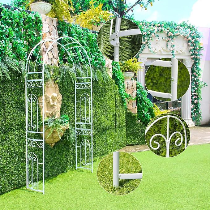 SCENDOR White Wedding Arch Garden Arbor Curved Metal Archway - Image 4