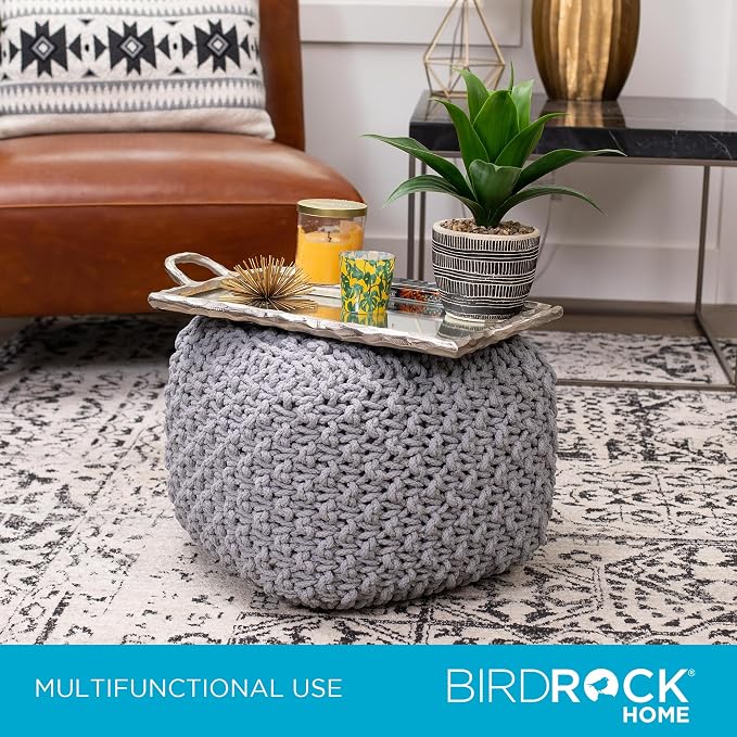 BIRDROCK HOME Square Pouf Ottoman | Cotton Braided Foot Stool - Image 6