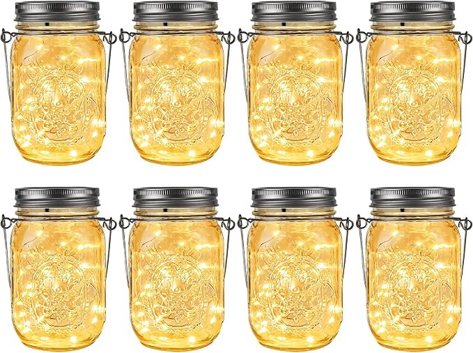 GIGALUMI Solar Mason Jar Lights, 8 Pack 30 Led String Fairy Lights Garden by GIGALUMI
