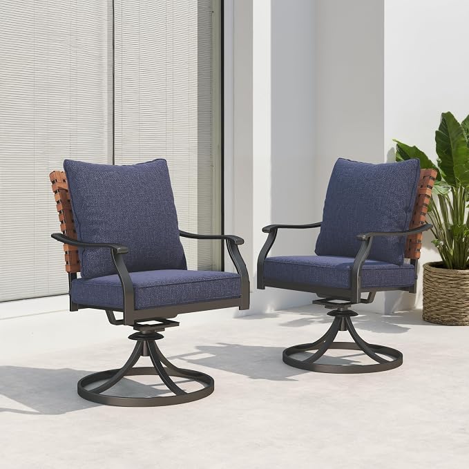 Grand patio 2-Piece Outdoor Dining Chair Set, 2 Leather-Look Wicker 360-Degree - Image 2