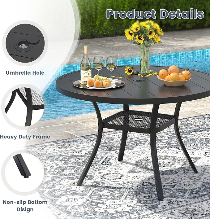 VICLLAX 7 Pieces Patio Outdoor Dining Set, 47.2" Round Metal Table - Image 6