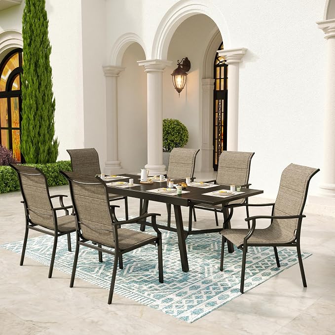 7 Piece Outdoor Dining Set for 6, 61.4"x37.4"x29.5" Rectangular Extendable - Image 2