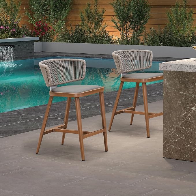 PURPLE LEAF Outdoor Counter Height Stools Set of 2 Patio All-Weather Rattan Bar - Image 3