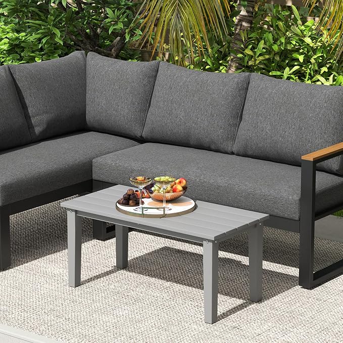 Outsunny HDPE Outdoor Coffee Table, All-Weather Rectangle Patio Coffee Table - Image 9