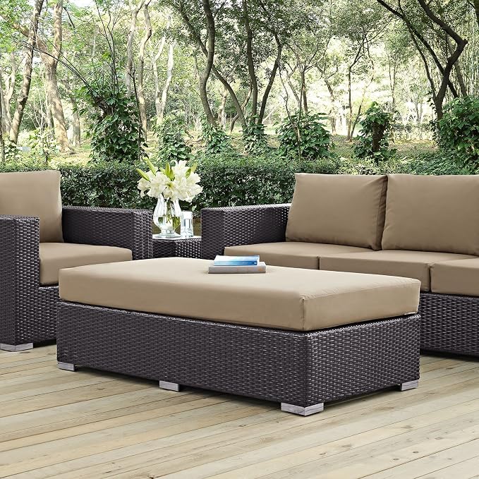 Modway Convene Wicker Rattan Outdoor Patio Rectangle Ottoman in Espresso Mocha - Image 5