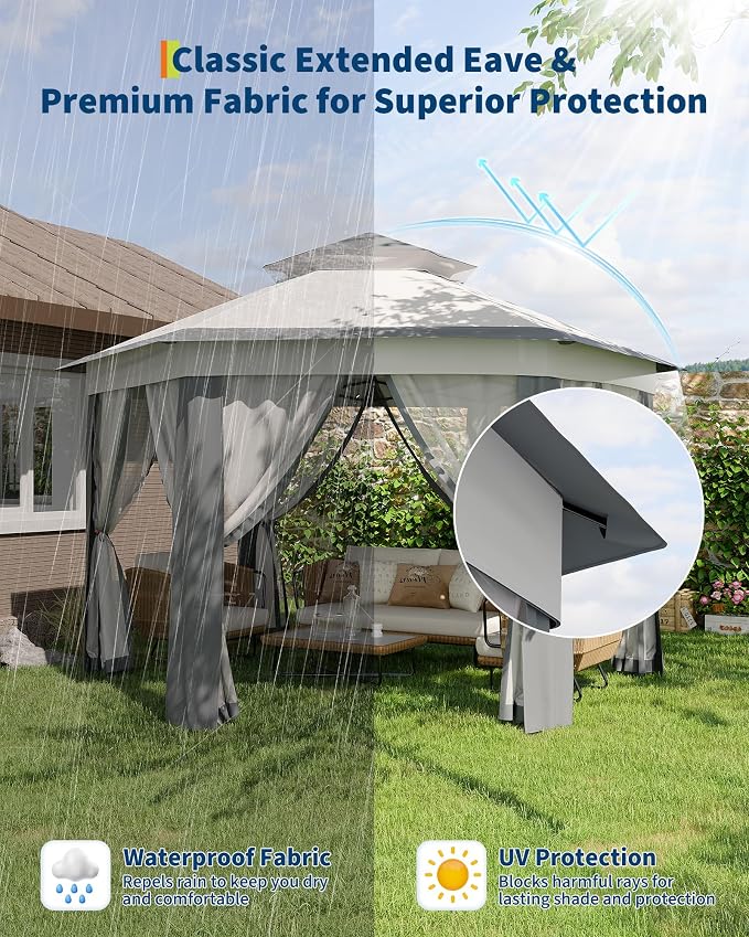 13'x13' Pop-Up Gazebo, Outdoor Hexagonal Patio Gazebo - Image 3