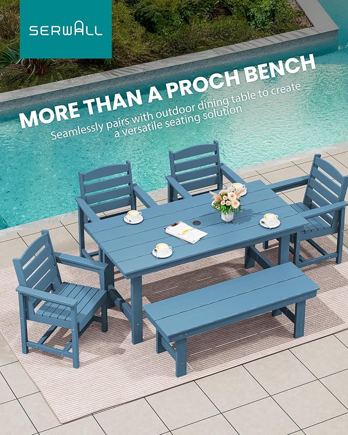 SERWALL 2-Person Outdoor Bench Backless, HDPE Outdoor Benches Weatherproof - Image 8