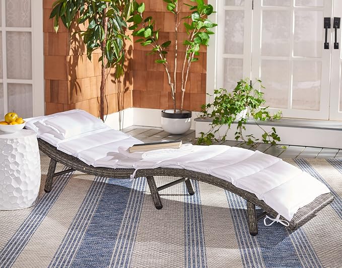 SAFAVIEH Outdoor Collection Colley Grey Brown Wicker/White Cushion Adjustable - Image 2