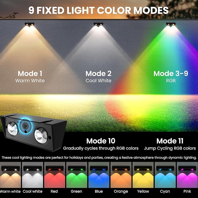 SOLPEX Solar Fence Lights Outdoor, 9 Fixed Colors ＆ Color Changing Fence Solar - Image 2