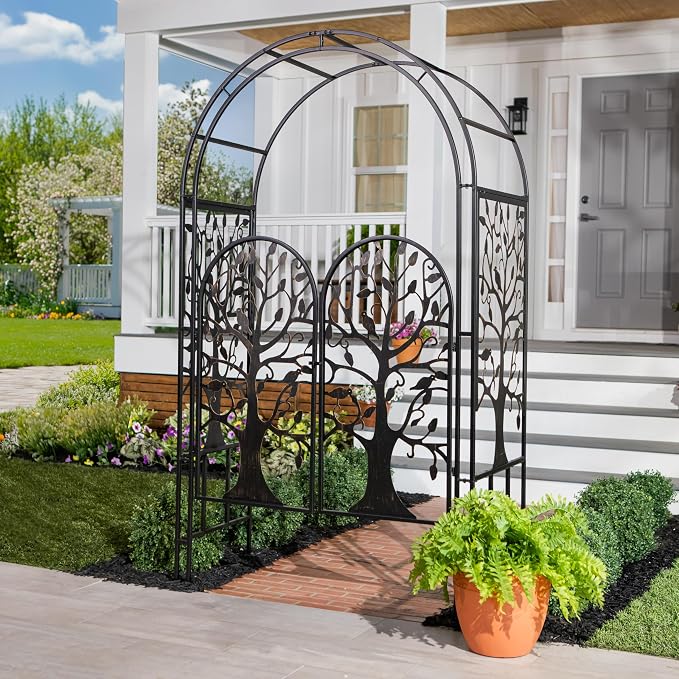 Plow & Hearth Arch Metal Outdoor Garden Arbor, 84 inches Tall, Iron Trellis - Image 2