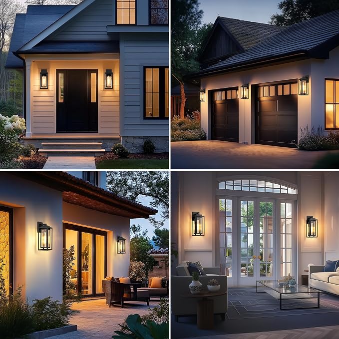 Water Ripple Outdoor Wall Lantern, Exterior Porch Light Fixture Black, 2 Pack - Image 7