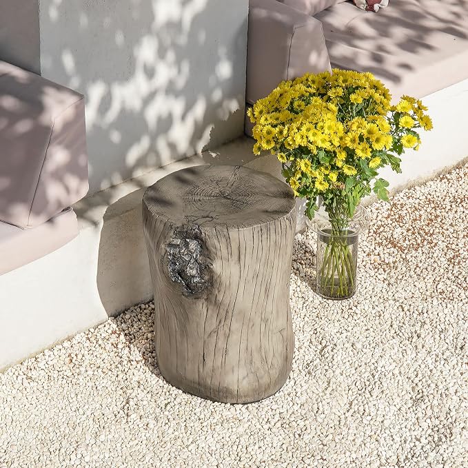 COSIEST 2 Pieses Outdoor Side Table, Hand-Painted Wood Stump Side Table Set of 2 - Image 2