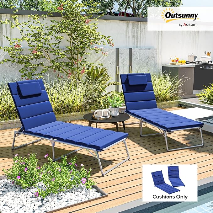 Outsunny Outdoor Lounge Chair Cushion Set of 2, Foldable Patio Chaise Lounge - Image 2