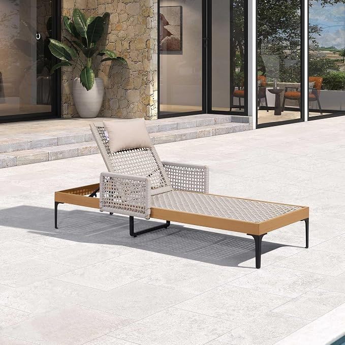 PURPLE LEAF 1 Piece Outdoor Chaise Lounge Rattan Wicker Lounger - Image 2