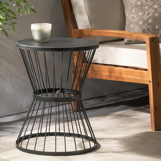 Christopher Knight Home Lassen Outdoor 16" Iron Side Table, Matte Black - Image 2