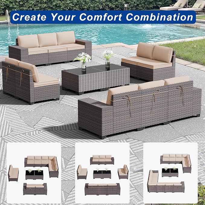 Outdoor Patio Furniture Set, 12 Pieces Outdoor Sectional Furniture High - Image 8