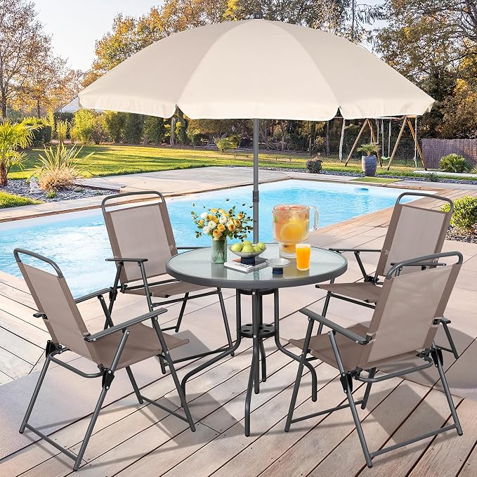 Vongrasig 6 Pieces Folding Patio Dining Set, All Weather Small Metal Outdoor by Unknown