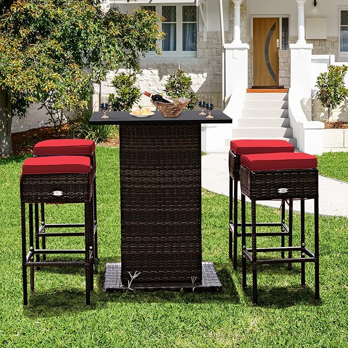 Tangkula 5 Piece Outdoor Rattan Bar Set, Patio Bar Furniture - Image 3