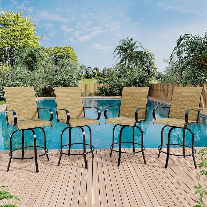 GarveeLife 4 Piece Outdoor Swivel Bar Chairs, Patio High Swivel Bar Stools by GarveeLife