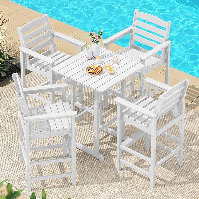SERWALL 5 Pieces Adirondack Bar Chairs Set, HDPE Adirondack Barstools Chairs by SERWALL