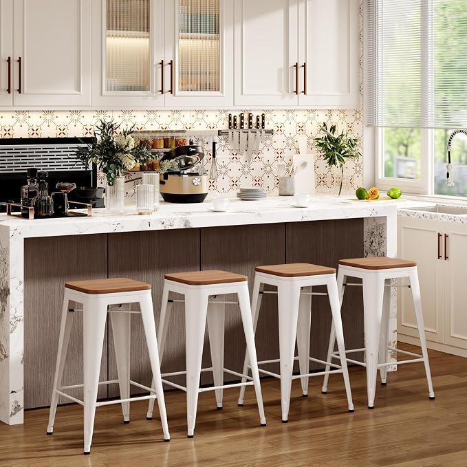 Andeworld Bar Stools Set of 2 Stackable Metal Bar Stools Industrial Counter - Image 7