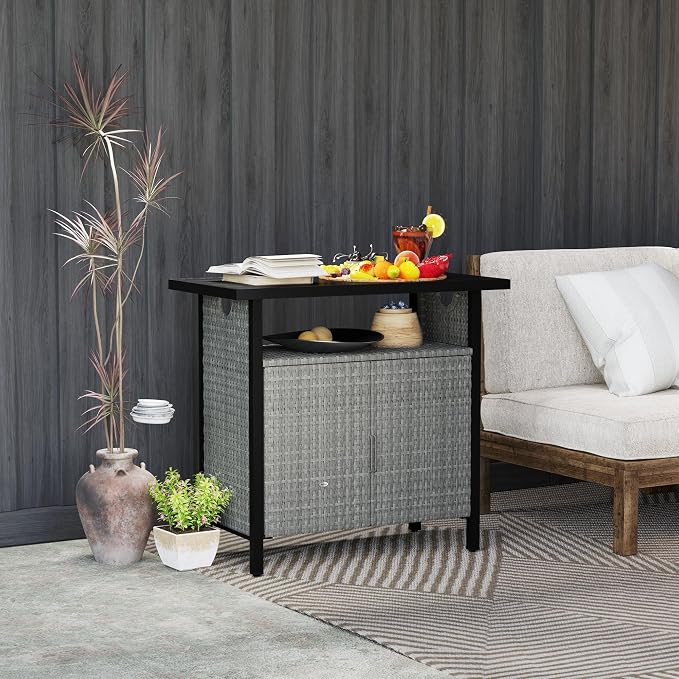 Outsunny Outdoor Pool Towel Storage Cabinet Organizer, Outdoor Bar Table - Image 9