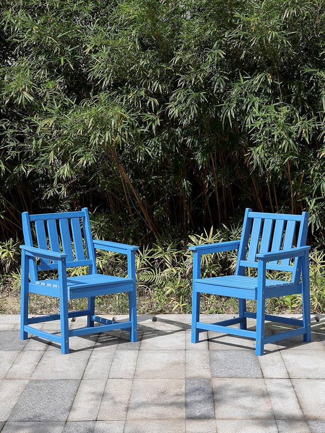 Patio Dining Chair Set of 2, HDPE Outdoor Dining Chair, Ergonomic HDPE Dining - Image 2