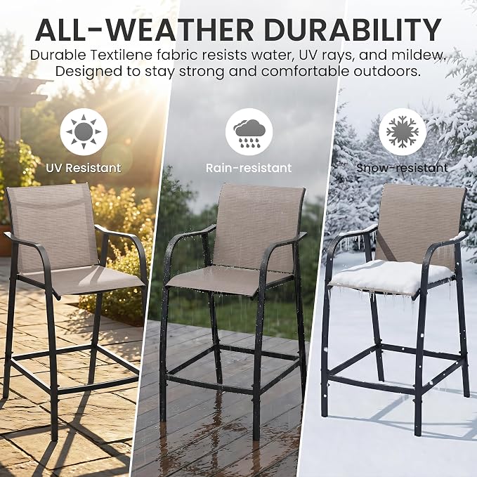 Crestlive Outdoor Bar Stools Set of 4, 500 lb Capacity Metal Patio Bar Chairs - Image 4