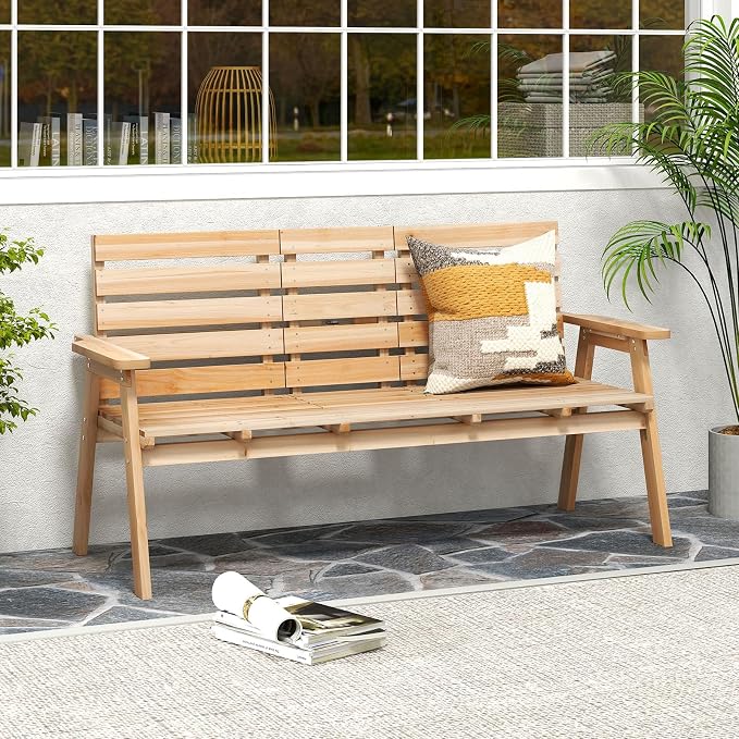 Tangkula Outdoor Fir Wood Bench - Image 2