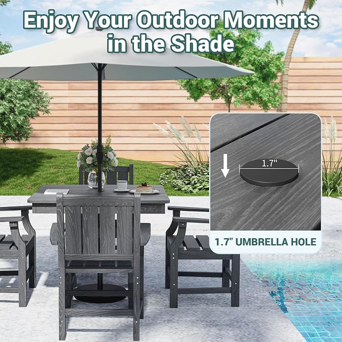 Pamapic 5 PCS Outdoor Dining Set, Spacious HDPE Outdoor Table and Chairs - Image 3