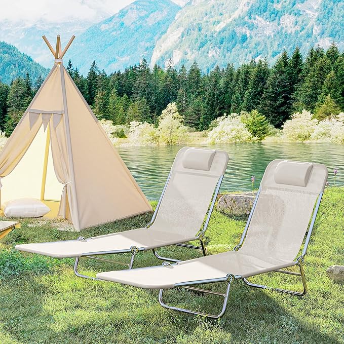 Outsunny 2 Piece Folding Chaise Lounge Chairs, Pool Sun Tanning Chairs - Image 8