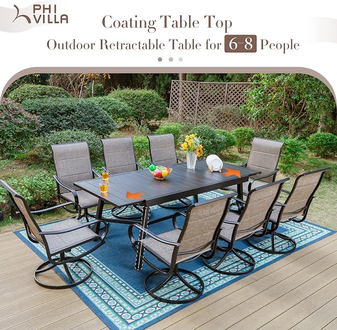 PHI VILLA 9 PCS Patio Dining Set, 8 Padded Swivel Dining Chair - Image 8