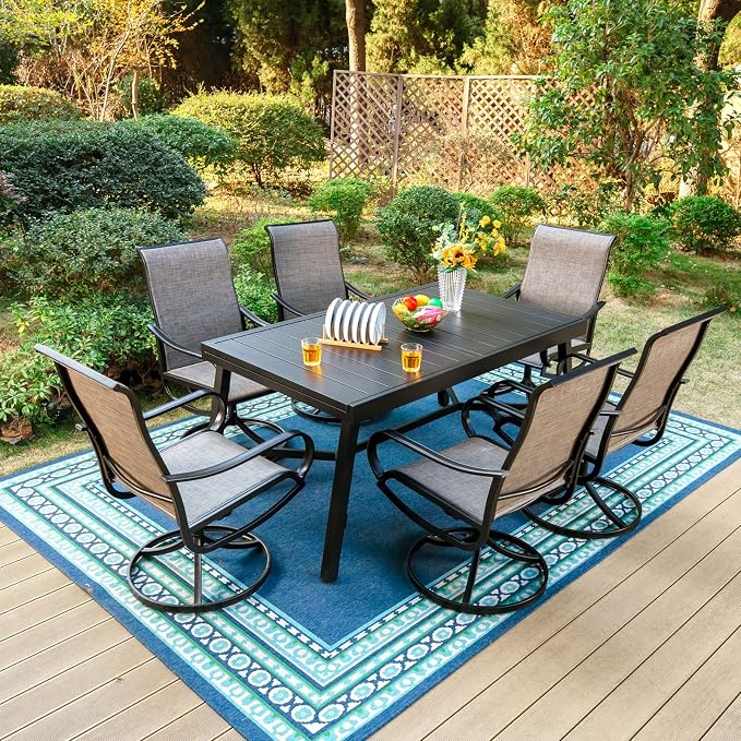 PHI VILLA 7 PCS Patio Dining Set, Outdoor Table and Chair Set - Image 8